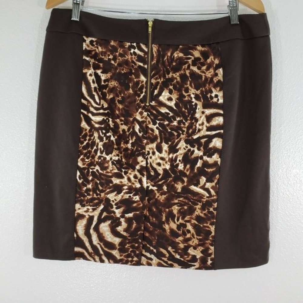 Nue Options Womens Skirt Size PXL Brown Animal Pri - Picture 8 of 9